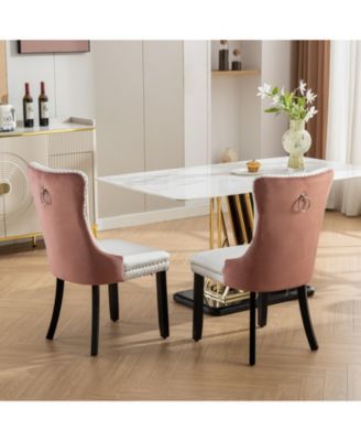 Modern Tufted Dining Chair Set, White PU/Pink Velvet