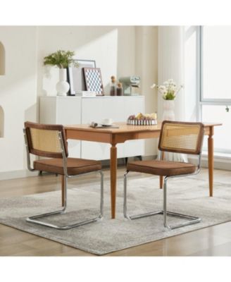 Mid Century Modern Cane Back Dining Chairs - Set of 2, Coffee