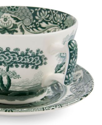 Heritage Green Italian Breakfast Cups and Saucers, Set of 4