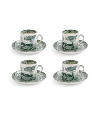 Heritage Green Italian Espresso Cups and Saucers, Set of 4