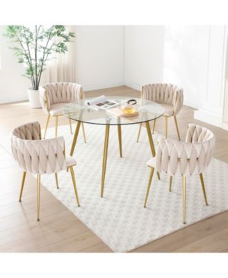 Velvet Dining Chairs Set of 2 Golden Metal Legs