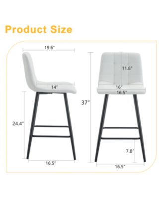 Modern White PU Bar Chairs - Set of 2 Black Legs