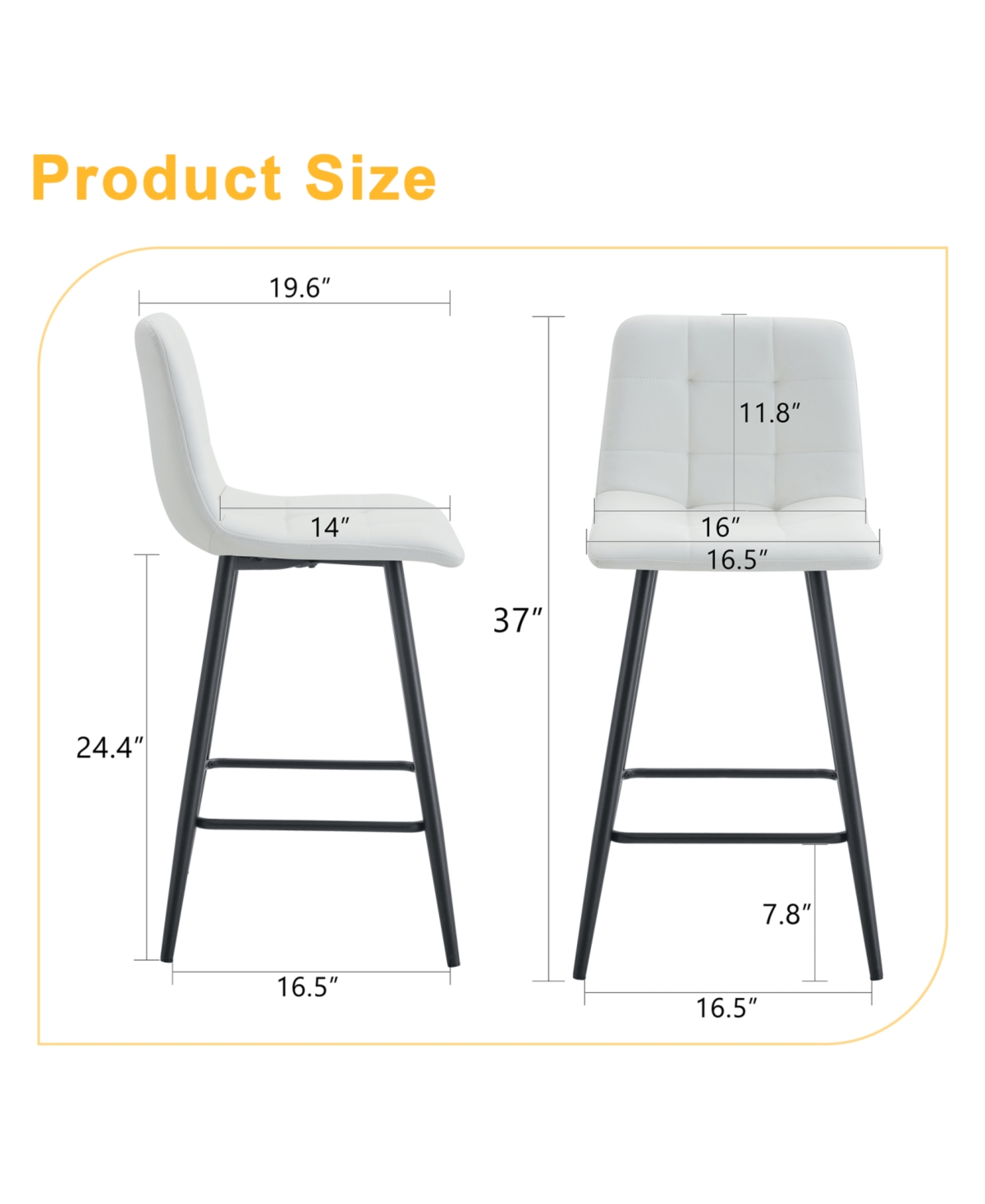 Streamdale Furniture Modern White Pu Bar Chairs - Set of 2 Black Legs