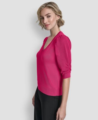 Women's Puff-Sleeve V-Neck Sweater