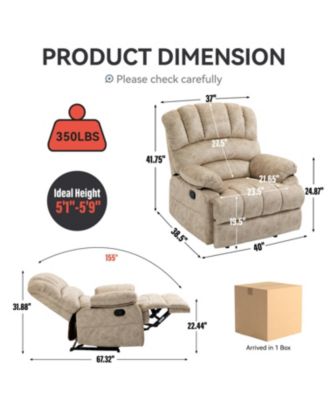 Large Manual Recliner Chair in Fabric for Living Room