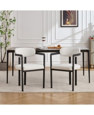 Boucle Dining Chairs Set of 2, Mid-Century Modern, Black Metal Legs