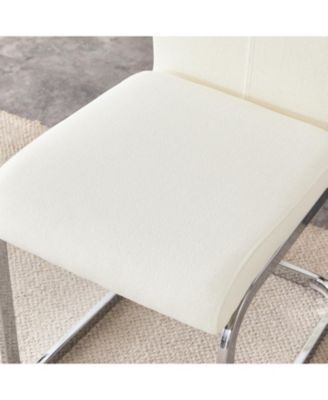  Luxury Dining Chairs, White Fabric & Silver Legs, Set of 2