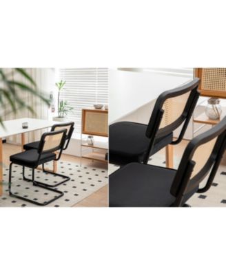 + Set of 2 + Velvet Rattan + Chrome Legs + Dining Chairs