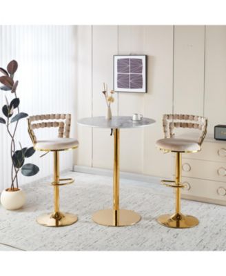 Modern White Bar Chairs (Set of 2) - Gold Legs