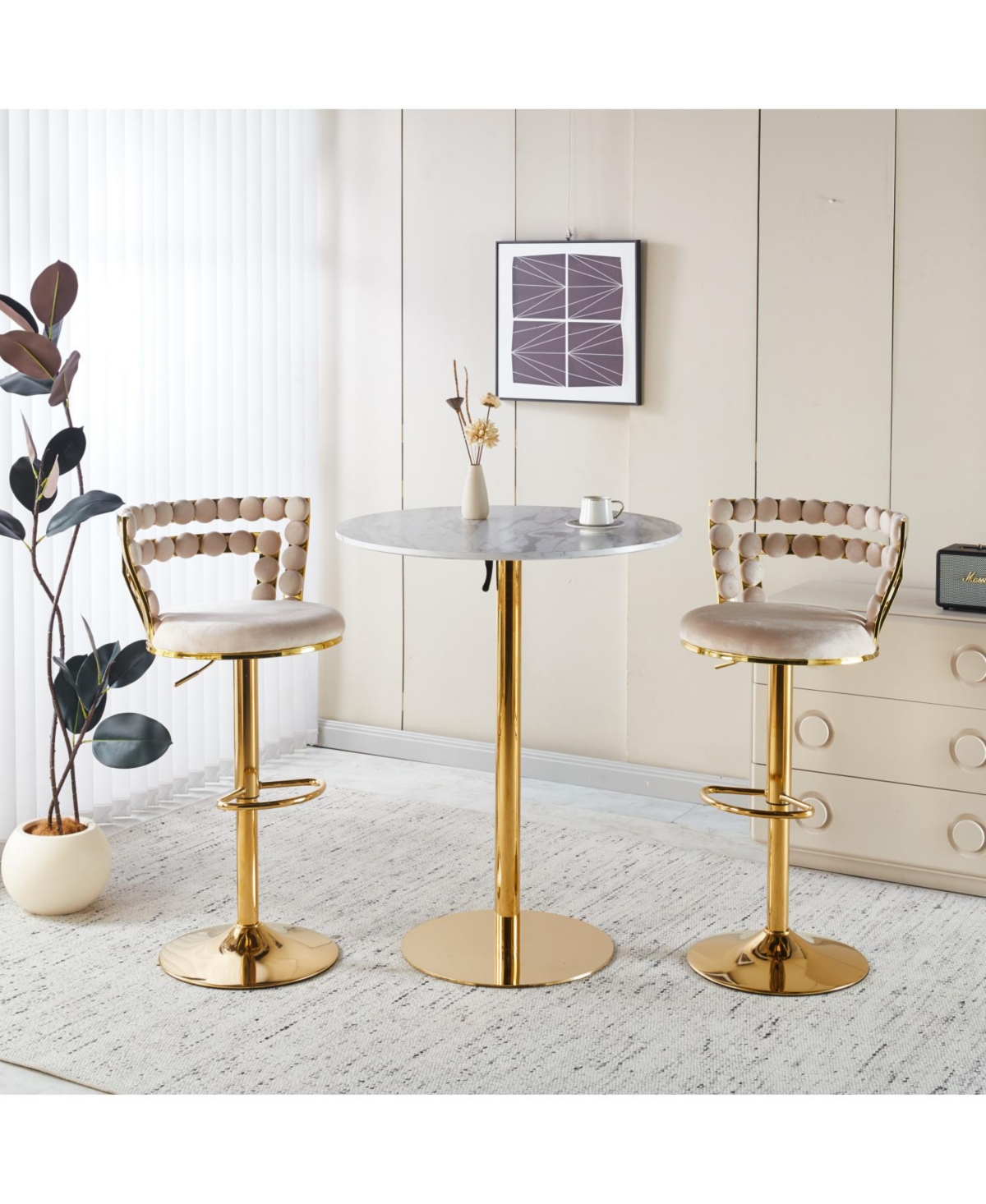 Streamdale Furniture Modern White Bar Chairs (Set of 2) - Gold Legs