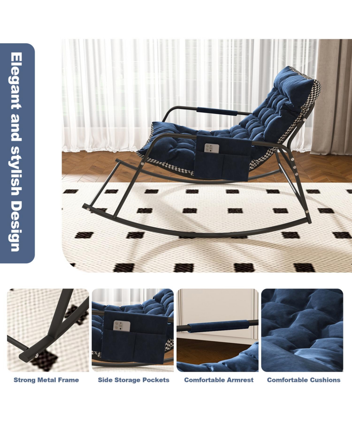 Streamdale Furniture Rocking Chair with Cushions, Storage & Armrests.
