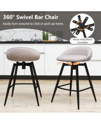 25" Linen Upholstery Metal Frame Backrest, Footrest, 360° Swivel Seat, Comfortable Padding Set of 4 Bar Stools