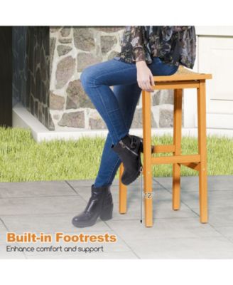 Outdoor Acacia Wood Bar Stools Set of 2 w/ PE Rattan Seats & Backrests