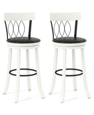 29'' Set of 2 Bar Stools w/ Footrest Rubber Wood Frame & Tufted Rivets