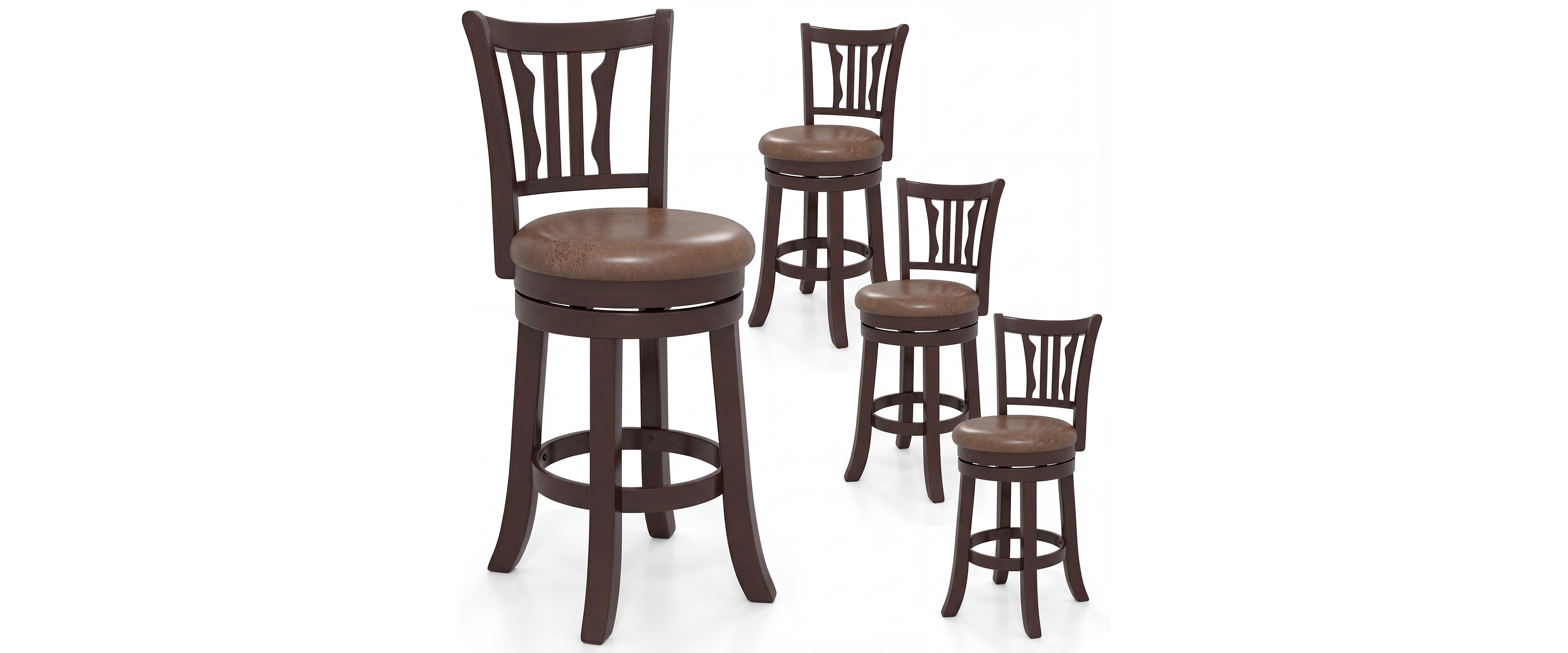 Gymax 26'' Counter Height Swivel Bar Stools Set of 4 w/Back & Faux Leather Seat