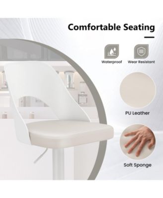 Set of 2 PU Leather Metal Base Enlarged Seat, Backrest, Footrest, Adjustable Height, 360° Swivel Bar Stools