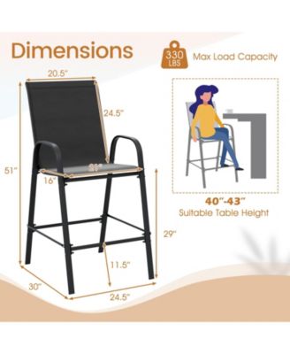 4PCS Outdoor Bar Stools 29'' Fabric Bar Height Stools w/ Armrests & Footrest