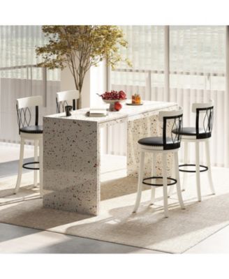 29'' Set of 4 Bar Stools w/ Footrest Rubber Wood Frame & Tufted Rivets