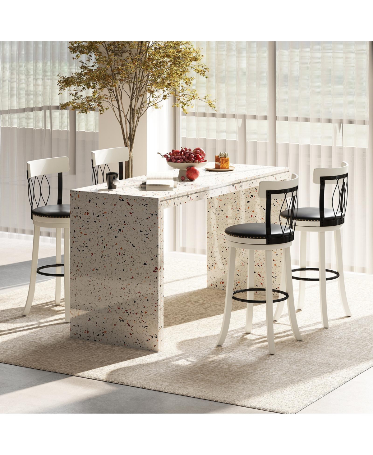 Gymax 29'' Set of 4 Bar Stools w/ Footrest Rubber Wood Frame & Tufted Rivets