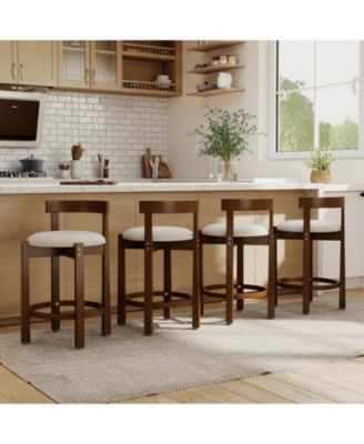 24'' 2PCS Counter Height Bar Stools Set of 2 w/Backrests & Footrests for Kitchen