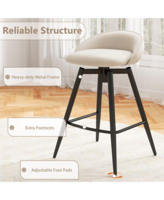 25'' Upholstered Bar Stools Set of 2 w/ Footrest Backrest and Metal Frame