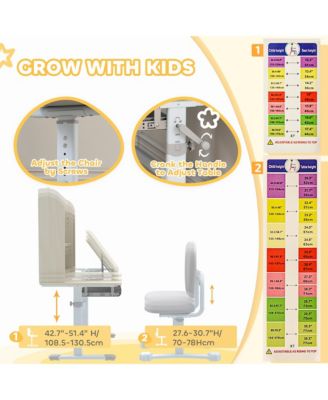 Kids Study Desk and Chair Set with Tiltable Desktop and Hutch,