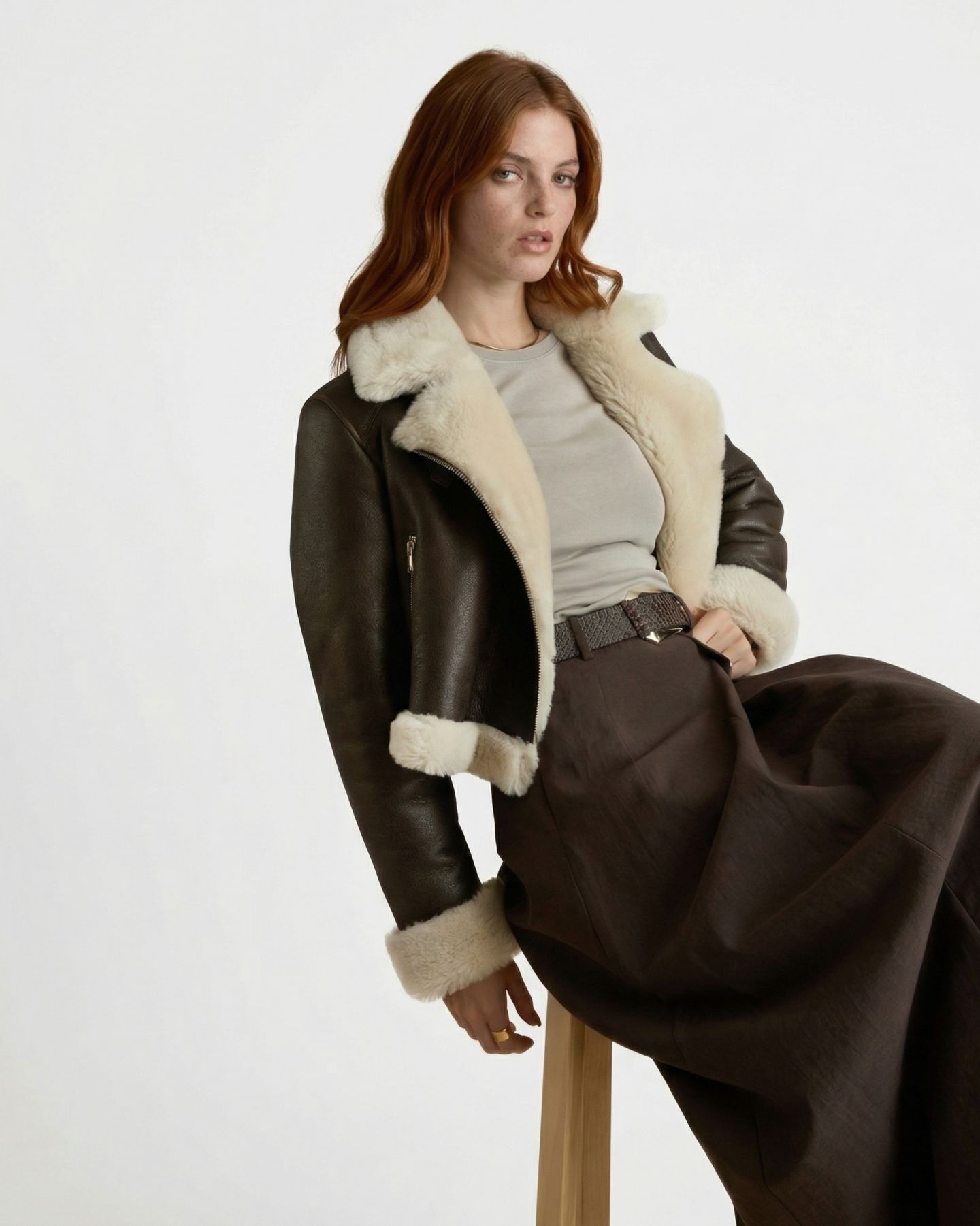 Женская куртка Furniq UK Sienna Leather Shearling, цвет: Коричневый — фото 6