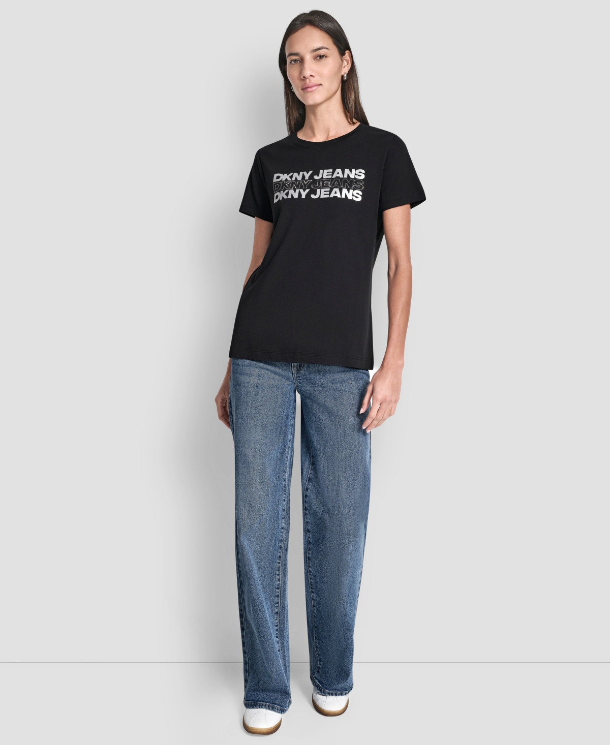 Dkny Jeans Women's Double Foil Horizontal Outline Stud Logo T-Shirt