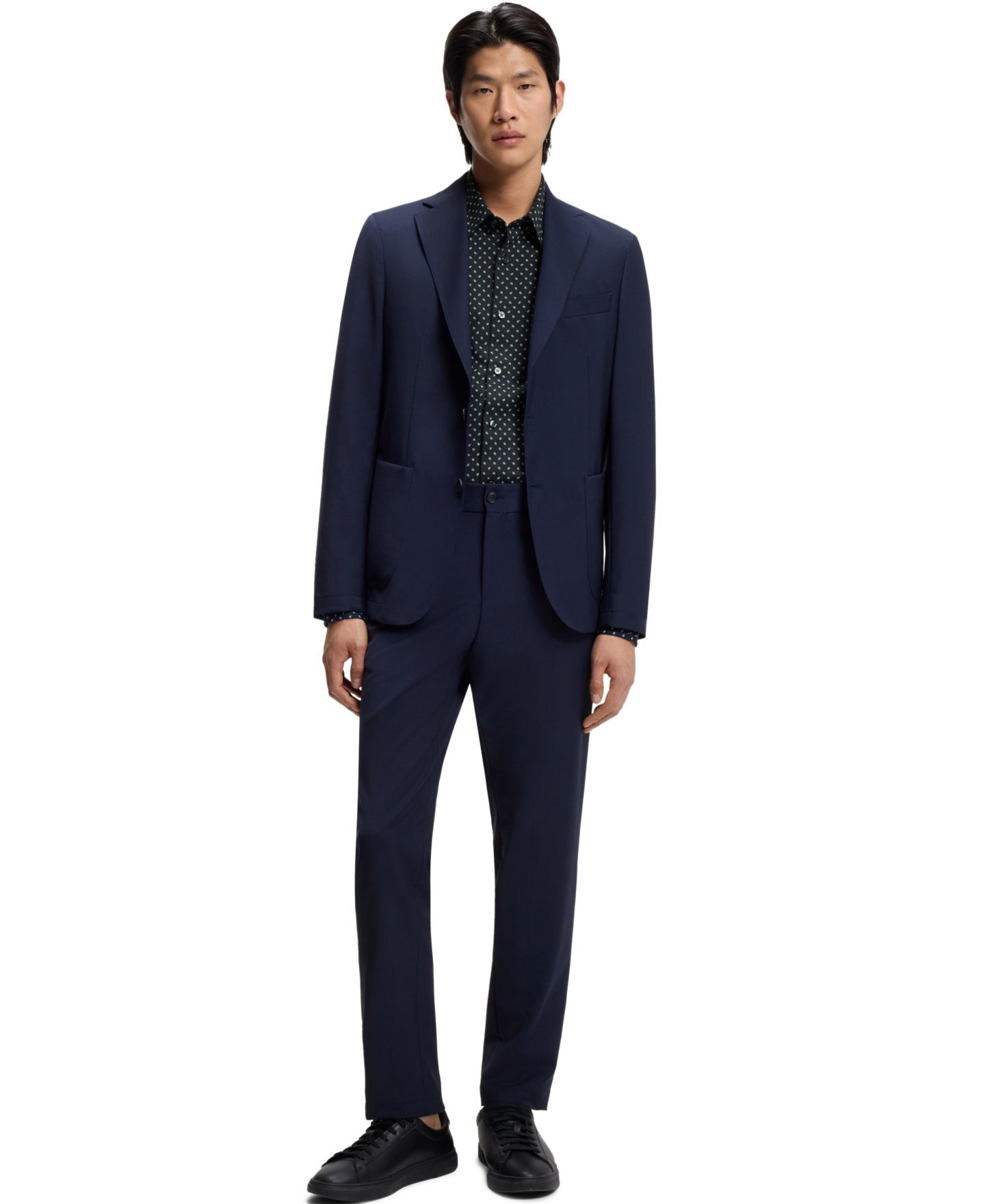 Мужская рубашка Hugo Boss Printed Cotton Blend Slim-Fit Dress Shirt, цвет: Тёмный синий — фото 7