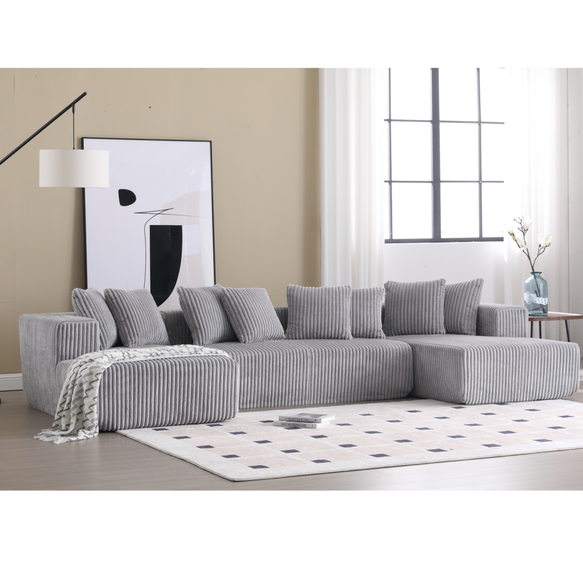 Streamdale Furniture 131" Modular U-Shape Striped Corduroy Sofa