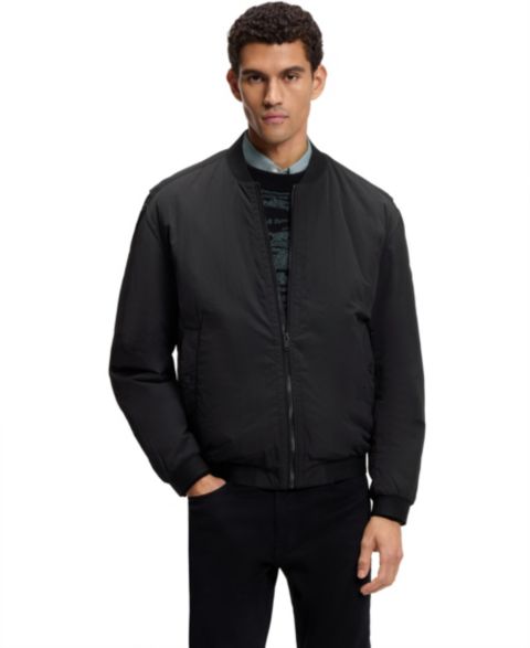 Мужская куртка Hugo Boss Water-Repellent Soft-Touch Fabric Bomber, цвет: Чёрный