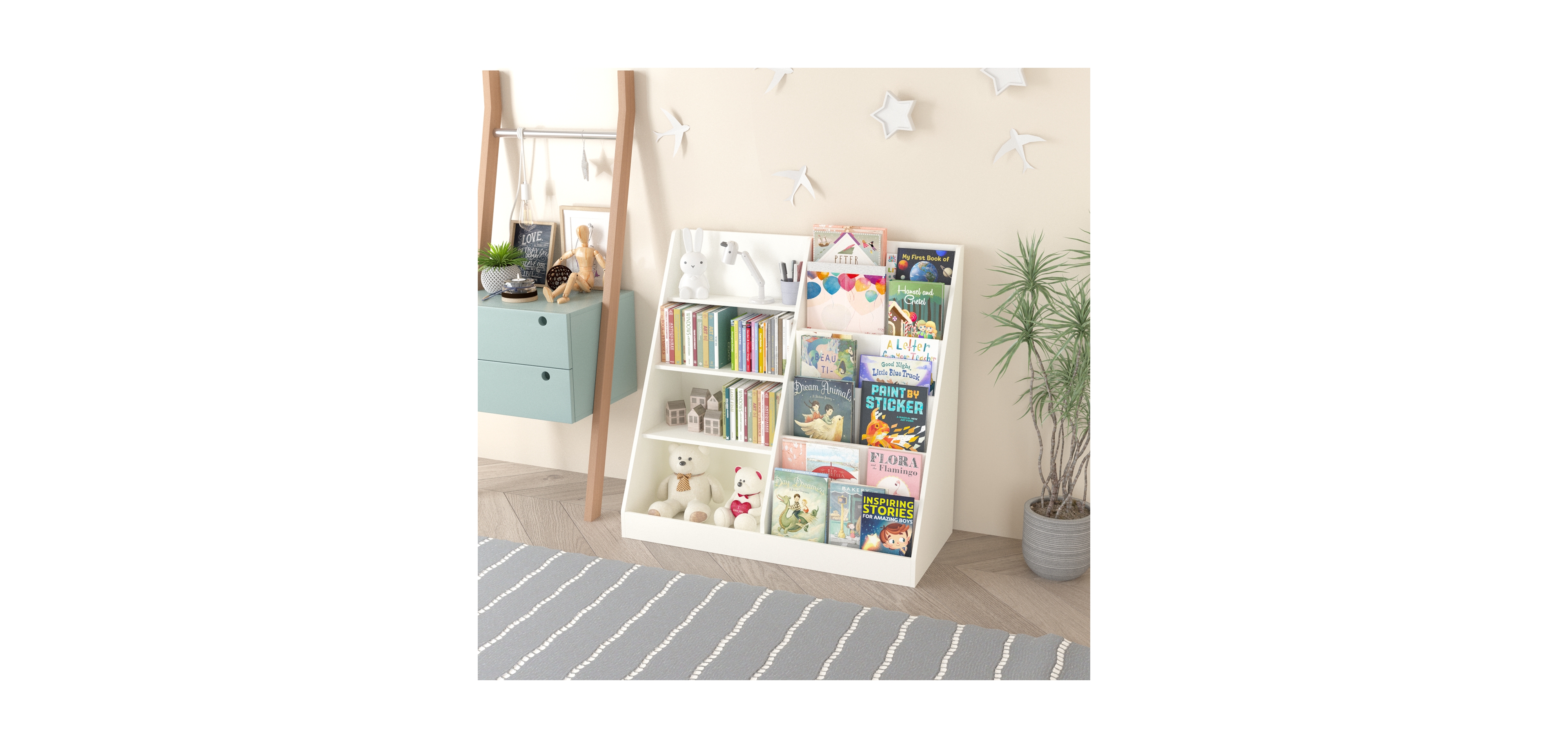 Streamdale Furniture Kids Bookcase & Toy Organizer, 4-Tier Wooden Storage