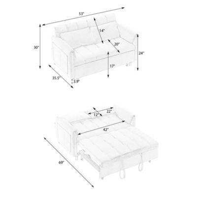  52" Black Velvet Sleeper Sofa with Pillows & Pockets