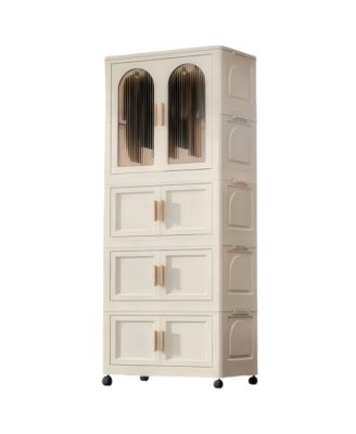 25.59" Wide Folding Wardrobe with Magnetic Doors and Wheels