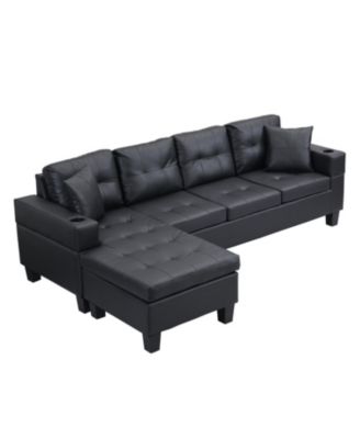 + L-Shape Sectional Sofa + Faux Leather (or specify actual material if known) + Chaise Lounge with Cup Holder + Sofa