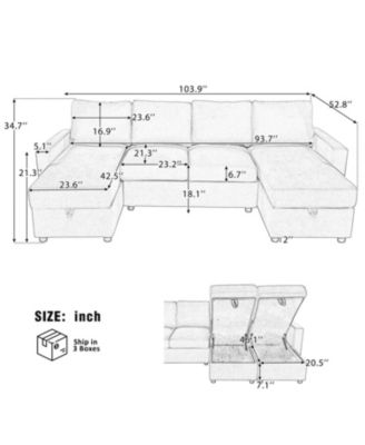 103.9" U-Shaped Sectional Sofa w/ Storage Chaise & USB