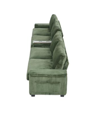 Corduroy Sofa Couch 133" w/ USB Storage & Cup Holders