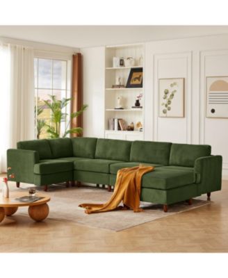 Corduroy 6-Seater Modular Sectional Sofa (Green)