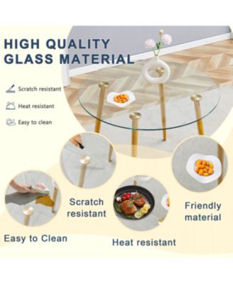 Luxury Glass Dining Set - Gold Legs 4 White PU Chairs