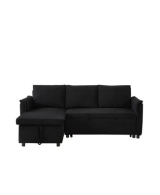 Corduroy Sleeper Sectional Sofa with Storage Chaise - Black