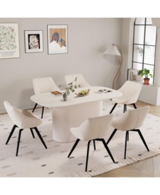 63" Cream Dining Table & 6 Black Chairs