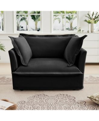Black Chenille Slipcovered Armchair with Large Pillows