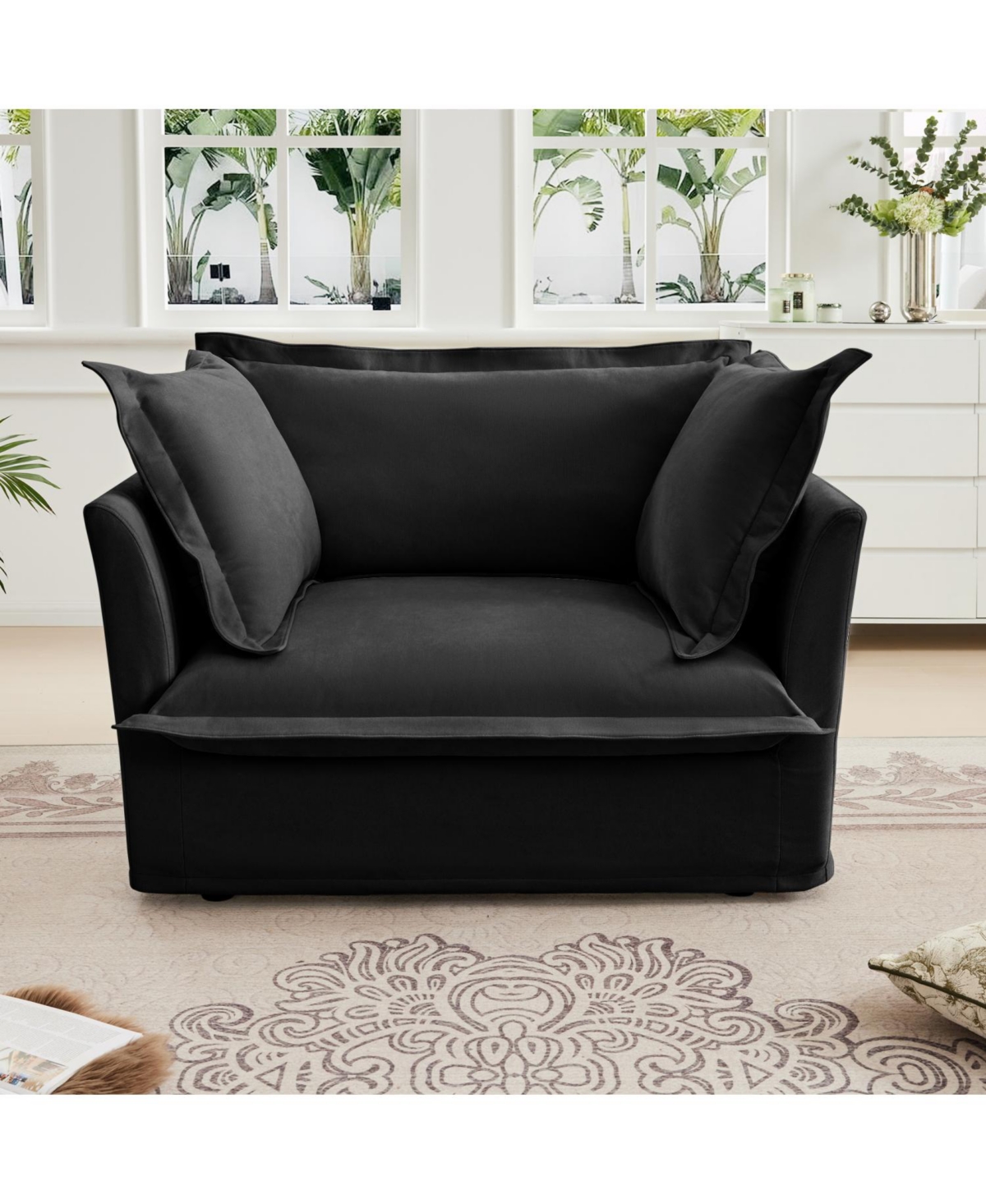 Streamdale Furniture Black Chenille Slipcovered Armchair with Large Pillows