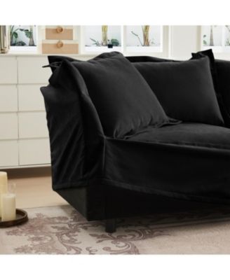 Black Chenille Slipcovered Armchair with Large Pillows