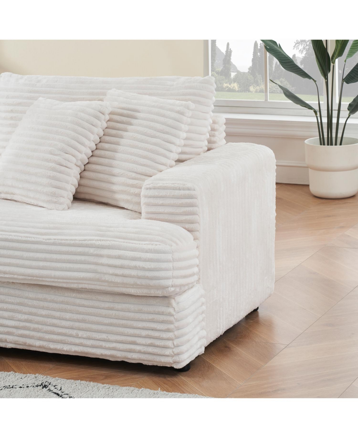 Streamdale Furniture Corduroy 3-Seater Sofa w/ 4 Pillows - White