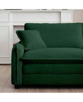 Green Corduroy Two-Seater Sofa with Ottoman