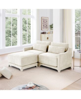 Chenille 2-Seater Sofa with Ottoman & Pillows - Beige