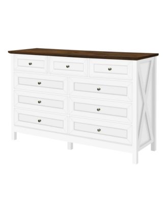  Rustic White 9-Drawer Dresser