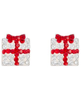 Crystal Stone Christmas Present Stud Earrings