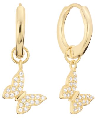 Cubic Zirconia Butterfly Charm Dangle Huggie Hoop Earrings